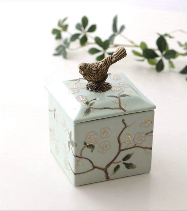 Amazon｜小物入れ 陶器 おしゃれ アイアン 小鳥 シノワズリ 蓋付き